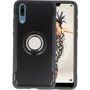 BAOHU Pantser TPU Hoesje Ring Houder - Hoesje Geschikt voor Huawei P20 Zwart