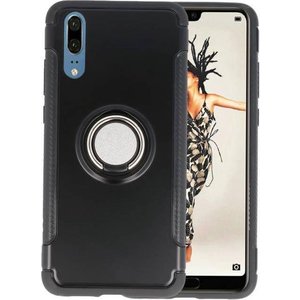 Pantser TPU Hoesje Ring Houder voor Huawei P20 Zwart