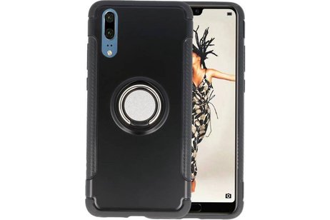 Pantser TPU Hoesje Ring Houder voor Huawei P20 Zwart