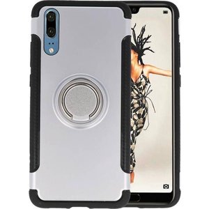 BAOHU Pantser TPU Hoesje Ring Houder - Hoesje Geschikt voor Huawei P20 Zilver