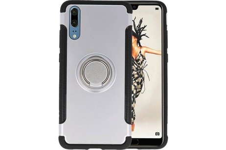 BAOHU Pantser TPU Hoesje Ring Houder - Hoesje Geschikt voor Huawei P20 Zilver