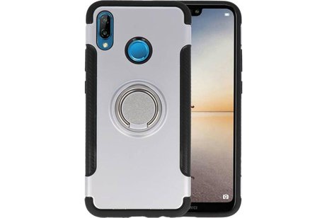 BAOHU Pantser TPU Hoesje Ring Houder - Hoesje Geschikt voor Huawei P20 Lite Zilver