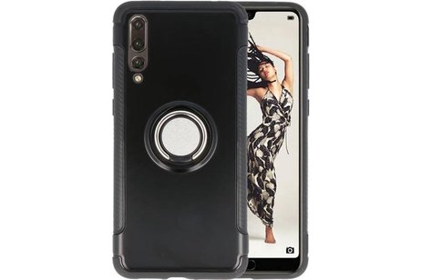 BAOHU Pantser TPU Hoesje Ring Houder - Hoesje Geschikt voor Huawei P20 Pro Zwart