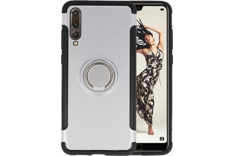 BAOHU Pantser TPU Hoesje Ring Houder - Hoesje Geschikt voor Huawei P20 Pro Zilver