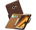 Hout Bookstyle Hoes Geschikt voor de Samsung Galaxy A3 2017 A320F Bruin
