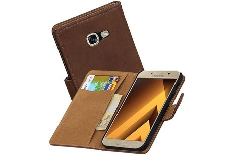 Hout Bookstyle Hoes Geschikt voor de Samsung Galaxy A3 2017 A320F Bruin
