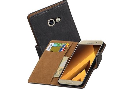 Hout Bookstyle Hoes Geschikt voor de Samsung Galaxy A3 2017 A320F Grijs