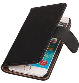 Hout Bookstyle Hoes voor iPhone 6 Plus Zwart