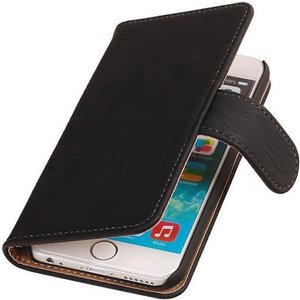 Hout Bookstyle Hoes Geschikt voor de iPhone 6 Plus Zwart