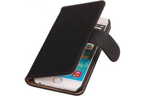 Hout Bookstyle Hoes Geschikt voor de iPhone 6 Plus Zwart