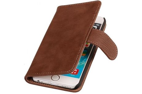 Hout Bookstyle Hoes Geschikt voor de iPhone 6 Plus Bruin
