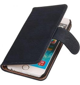 Hout Bookstyle Hoes voor iPhone 6 Plus Donker Blauw