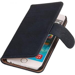 Hout Bookstyle Hoes voor iPhone 6 Plus Donker Blauw