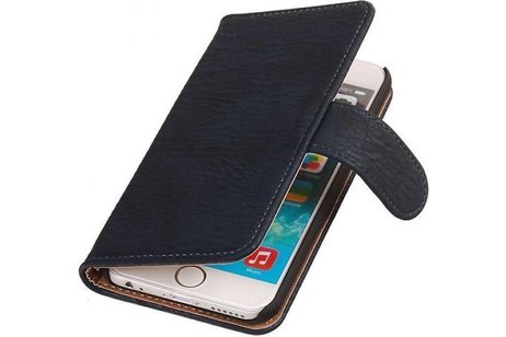 Hout Bookstyle Hoes Geschikt voor de iPhone 6 Plus Donker Blauw
