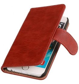 Hout Bookstyle Hoes voor iPhone 6 Plus Rood