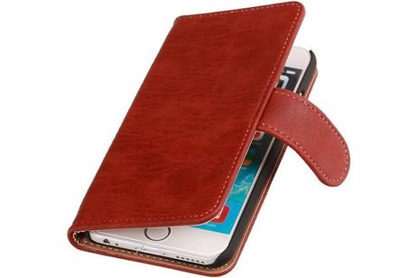 Hout Bookstyle Hoes voor iPhone 6 Plus Rood