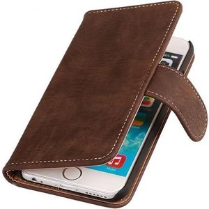 Hout Bookstyle Hoes Geschikt voor de iPhone 6 Plus Donker Bruin