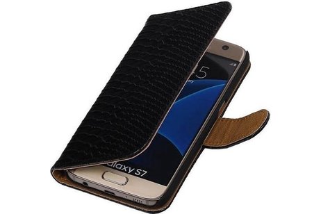Slang Bookstyle Hoes - Geschikt voor Samsung Galaxy S7 G930F Zwart