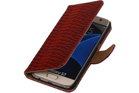 Slang Bookstyle Hoes - Geschikt voor Samsung Galaxy S7 G930F Rood