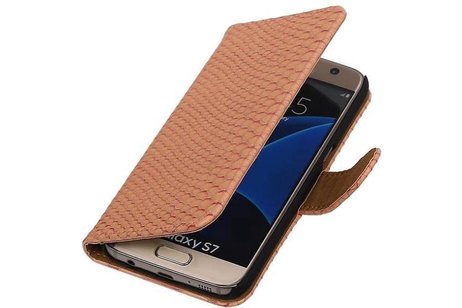 Slang Bookstyle Hoes - Geschikt voor Samsung Galaxy S7 G930F Licht Roze