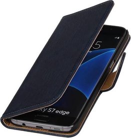 Hout Bookstyle Hoes voor Samsung Galaxy S7 Edge G935F D.Blauw