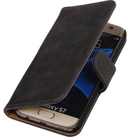 Hout Bookstyle Hoes voor Samsung Galaxy S7 Edge G935F Grijs