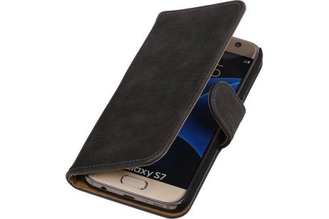 Hout Bookstyle Hoes Geschikt voor de Samsung Galaxy S7 Edge G935F Grijs