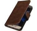 Hout Bookstyle Hoes Geschikt voor de Samsung Galaxy S7 Edge G935F Bruin