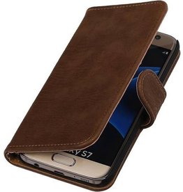Hout Bookstyle Hoes voor Samsung Galaxy S7 Edge G935F Bruin