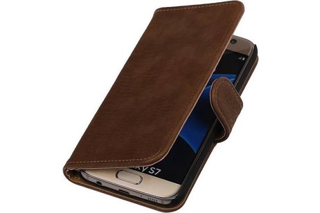 Hout Bookstyle Hoes Geschikt voor de Samsung Galaxy S7 Edge G935F Bruin