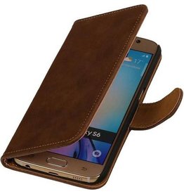 Hout Bookstyle Hoes voor Galaxy S6 G920F Bruin