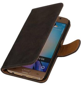 Hout Bookstyle Hoes voor Galaxy S6 G920F Grijs