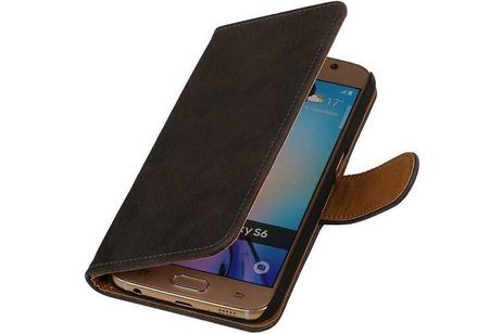 Hout Bookstyle Hoes voor Galaxy S6 G920F Grijs