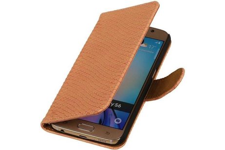 Slang Bookstyle Hoes - Geschikt voor Samsung Galaxy S6 G920F Licht Roze
