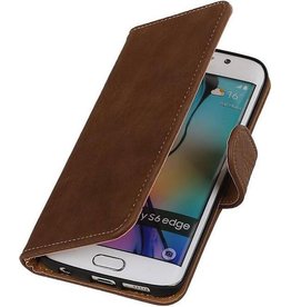 Hout Bookstyle Hoes voor Samsung Galaxy S6 Edge G925 Bruin