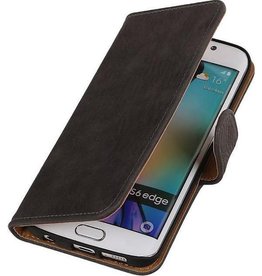Hout Bookstyle Hoes voor Samsung Galaxy S6 Edge G925 Grijs