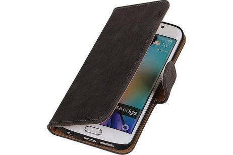 Hout Bookstyle Hoes Geschikt voor de Samsung Galaxy S6 Edge G925 Grijs