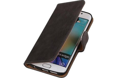 Hout Bookstyle Hoes voor Galaxy S6 Edge G925 Grijs