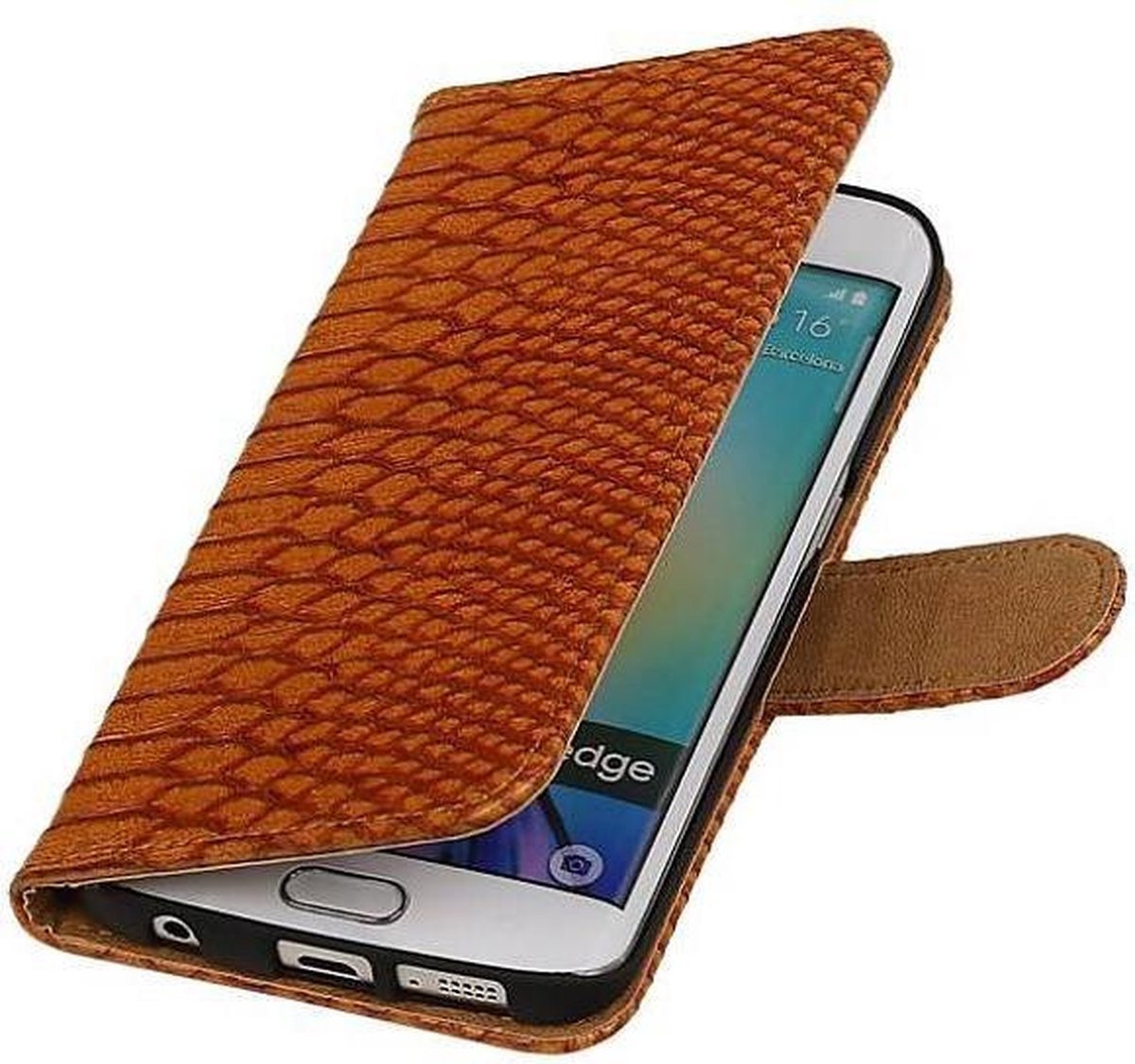 getrouwd zonnebloem snorkel Slangen patroon Bookcase Hoesje voor Samsung Galaxy S6 Edge G925 Bruin -  MobieleTelefoonhoesje.nl