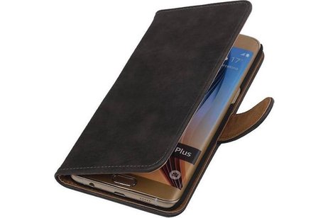 Hout Bookstyle Hoes Geschikt voor de Samsung Galaxy S6 Edge Plus G928T Grijs