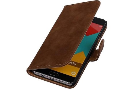 Hout Bookstyle Hoes Geschikt voor de Samsung Galaxy A7 (2016) A710F Bruin