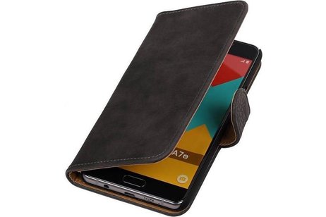 Hout Bookstyle Hoes voor Galaxy A7 (2016) A710F Grijs