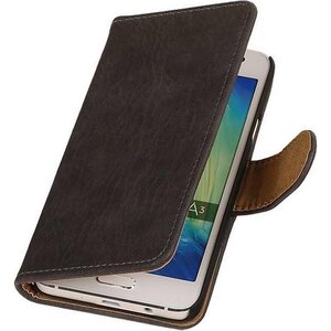 Hout Bookstyle Hoes voor Galaxy A3 Grijs