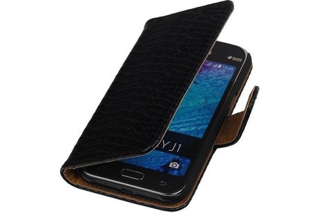 Slang Bookstyle Hoes voor Galaxy J1 J100F Zwart