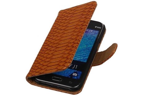 Slang Bookstyle Hoes - Geschikt voor Samsung Galaxy J1 J100F Bruin