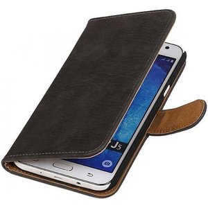 Hout Bookstyle Hoes Geschikt voor de Samsung Galaxy J5 Grijs