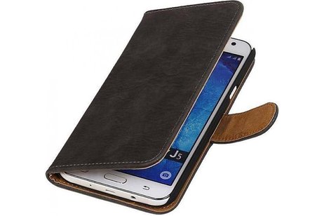 Hout Bookstyle Hoes Geschikt voor de Samsung Galaxy J5 Grijs