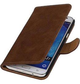Hout Bookstyle Hoes voor Samsung Galaxy J7 Bruin