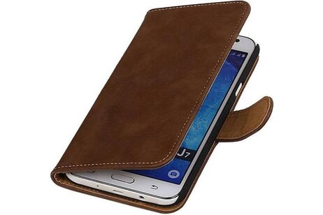 Hout Bookstyle Hoes Geschikt voor de Samsung Galaxy J7 Bruin