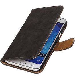 Hout Bookstyle Hoes voor Galaxy J7 Grijs